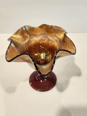 Antique Fenton Carnival Glass Birds And Cherries Pattern Purple